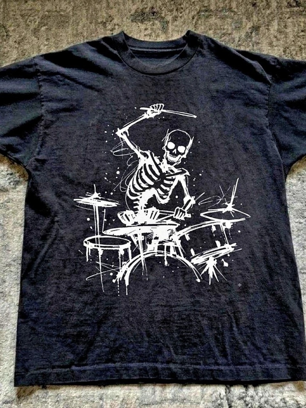 Skeleton Drummer Graphic Tee in Black